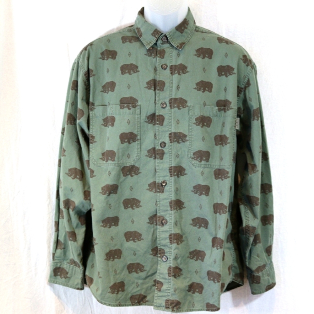 Woolrich Olive Bear Button Down Shirt Mens Medium